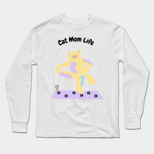 Cat Mom Life Coffee Yoga Lover Mom Gift Long Sleeve T-Shirt